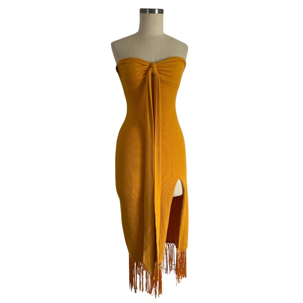 SAYLOR Yellow Strapless Fringe Dress - size XS